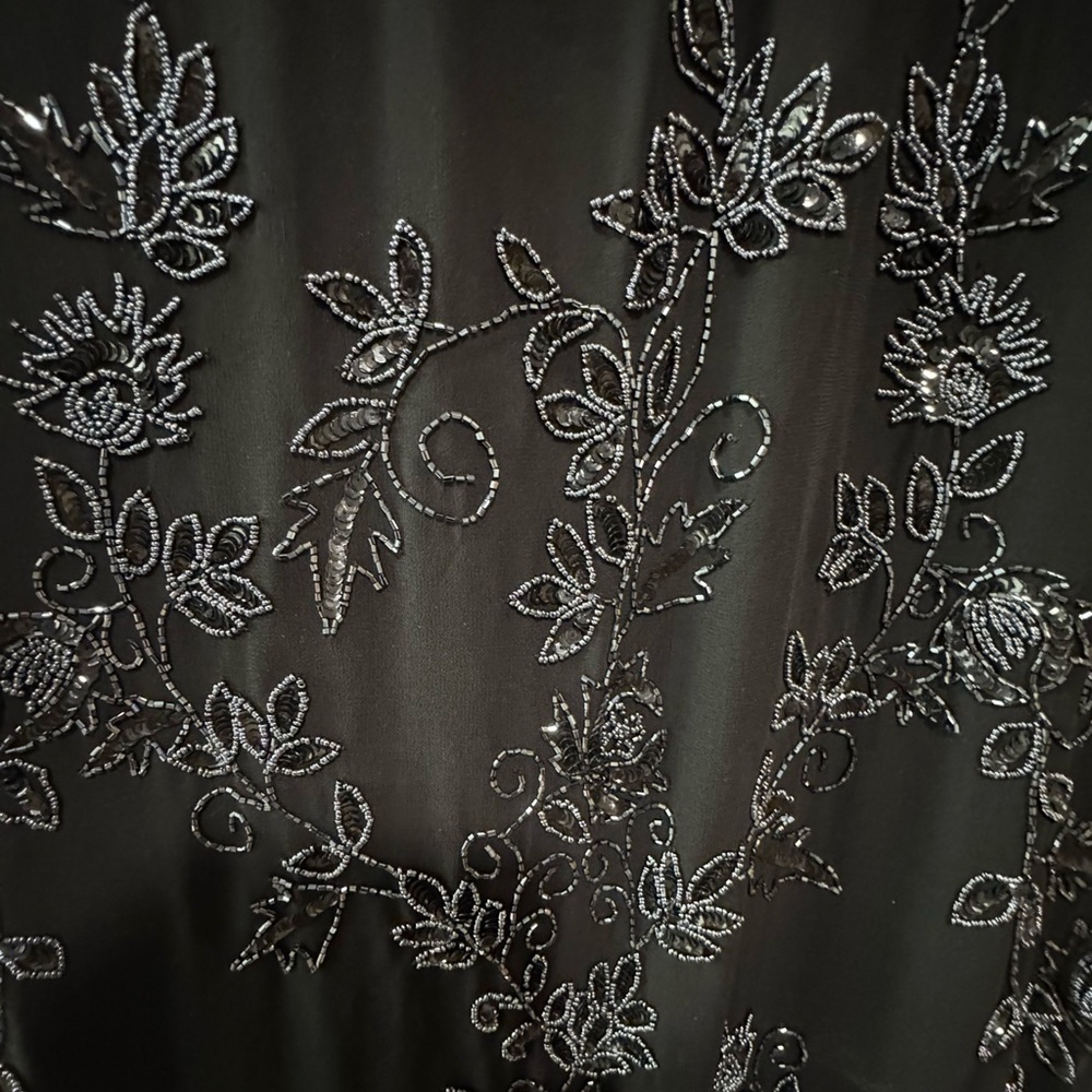 Elegant Black Dress with Silver Floral Embroidery